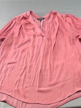 Simply Vera Women’s Dusty Rose High Low  Blouse Roll Tab Sleeve Split Neck Top L